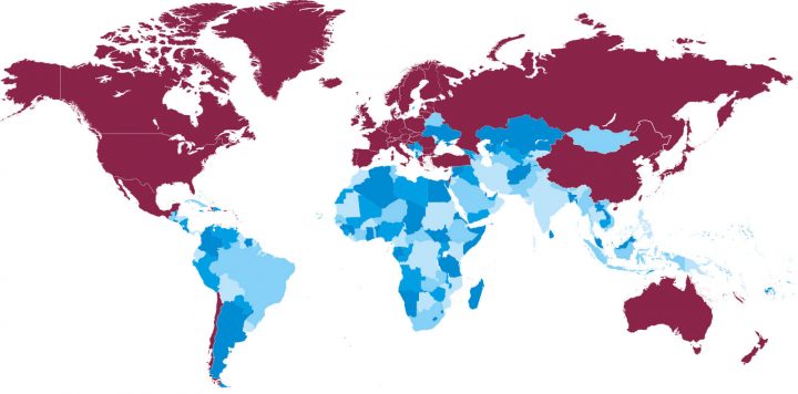 Landkarte der Länder für die ein internes Staatenrating erstellt wird